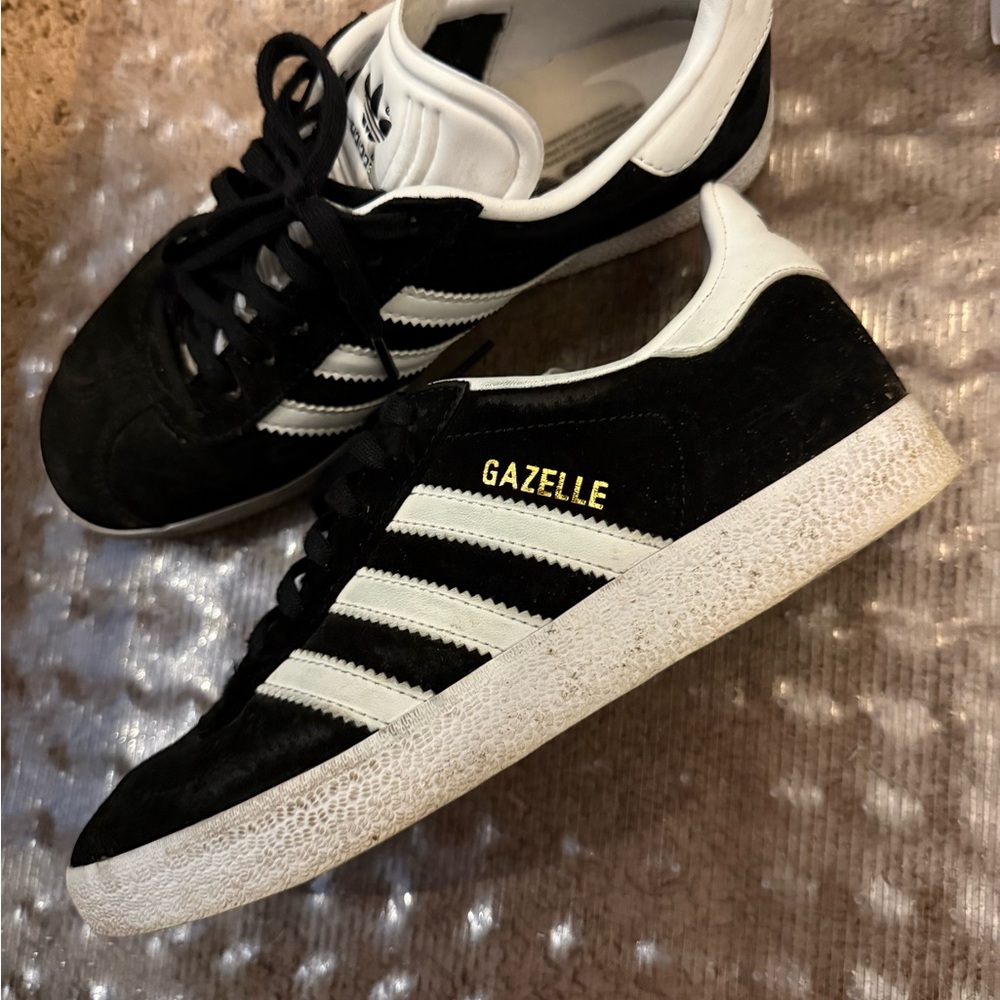 adidas Gazelle Black Suede Sneakers with White Stripes